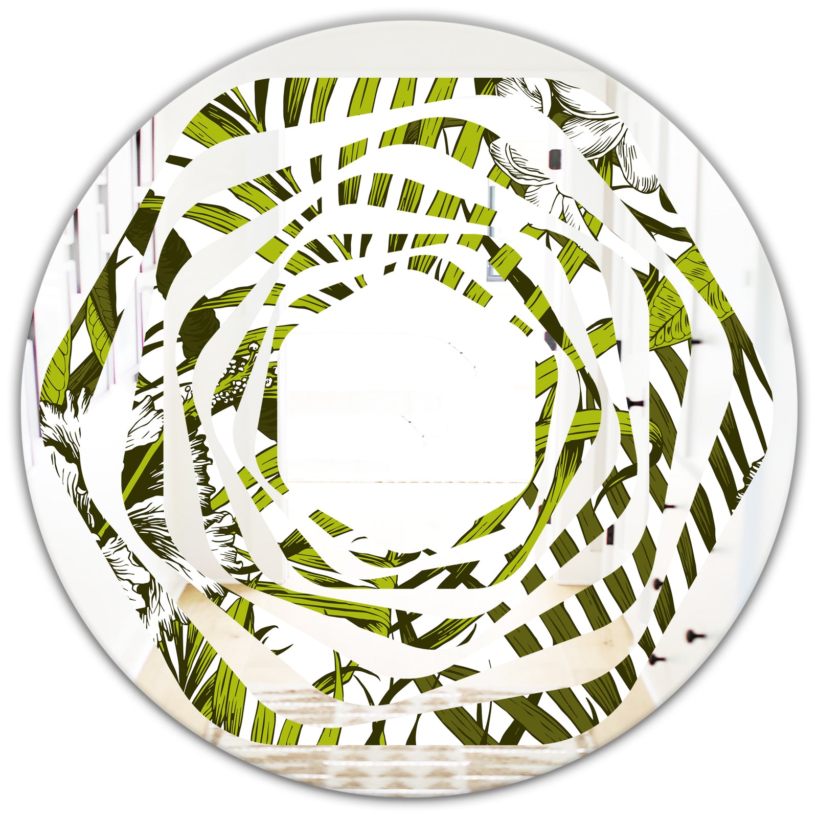Tropical Palm Leaves I - Modern Round or Oval Wall Mirror - Whirl