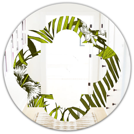 Tropical Palm Leaves I - Modern Round or Oval Wall Mirror - Quatrefoil