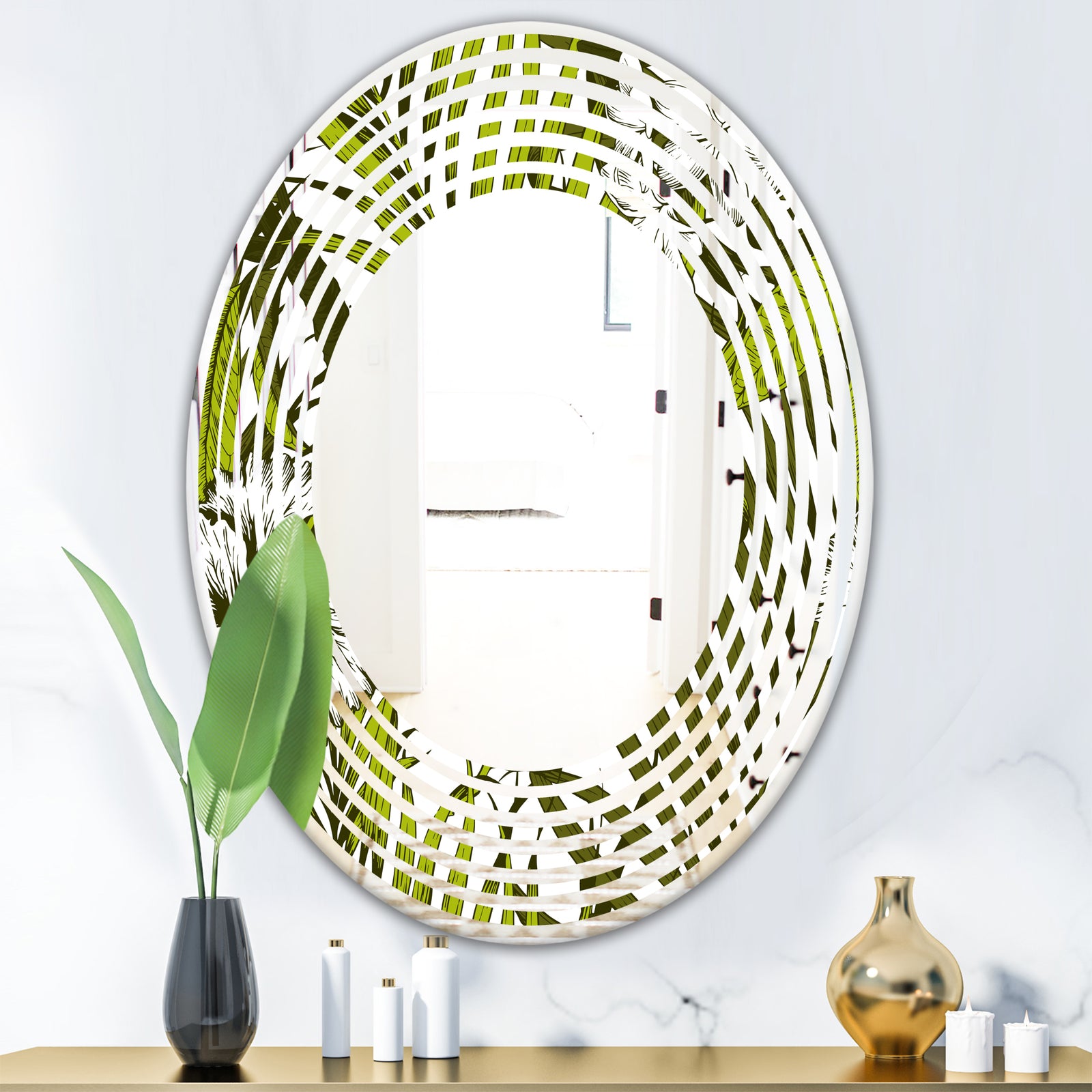 Tropical Palm Leaves I - Modern Round or Oval Wall Mirror - Wave