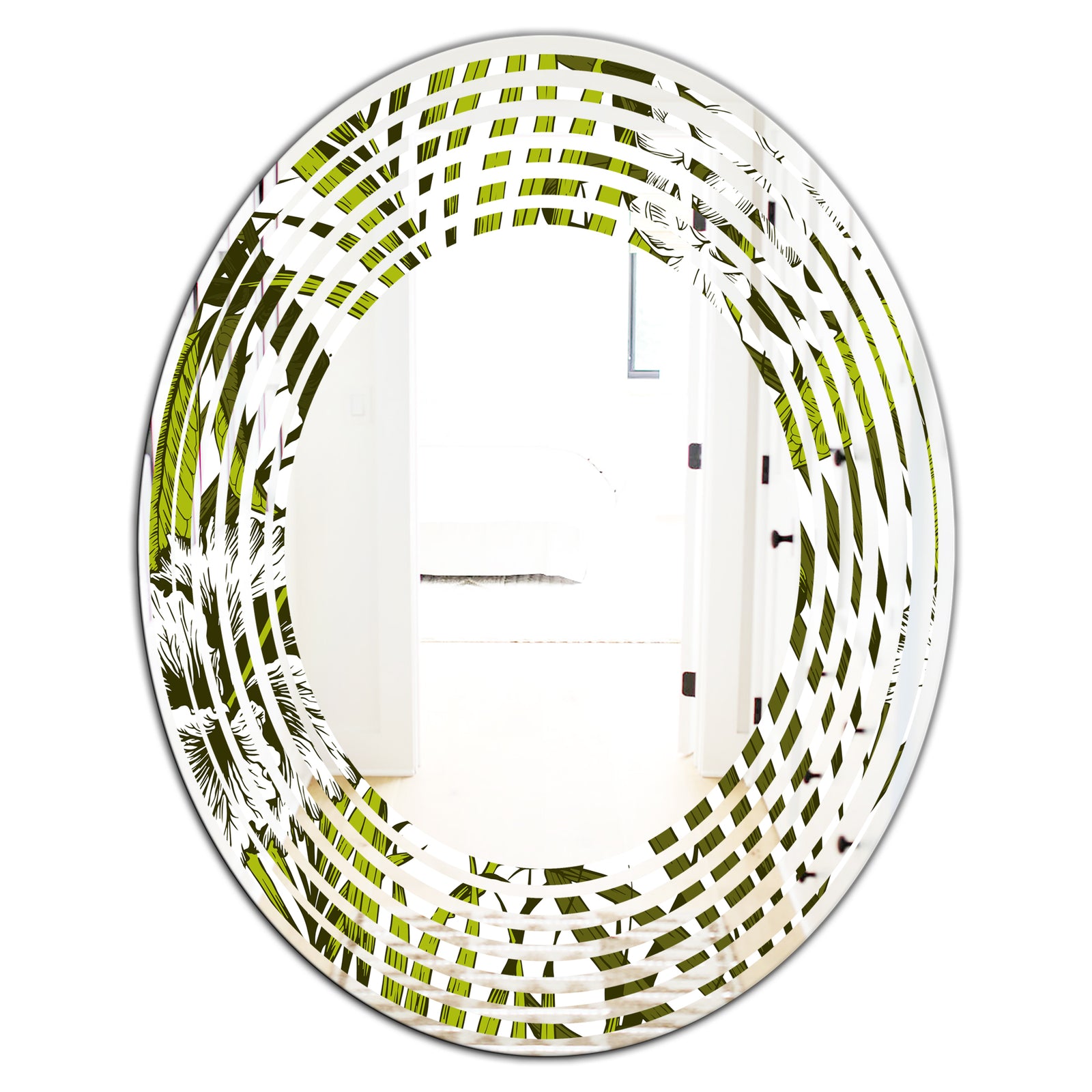 Tropical Palm Leaves I - Modern Round or Oval Wall Mirror - Wave