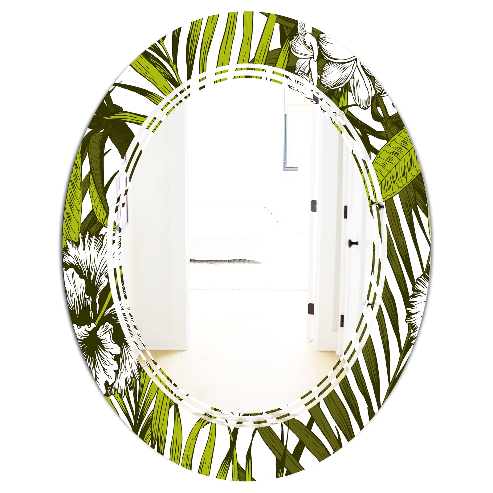 Tropical Palm Leaves I - Modern Round or Oval Wall Mirror - Triple C