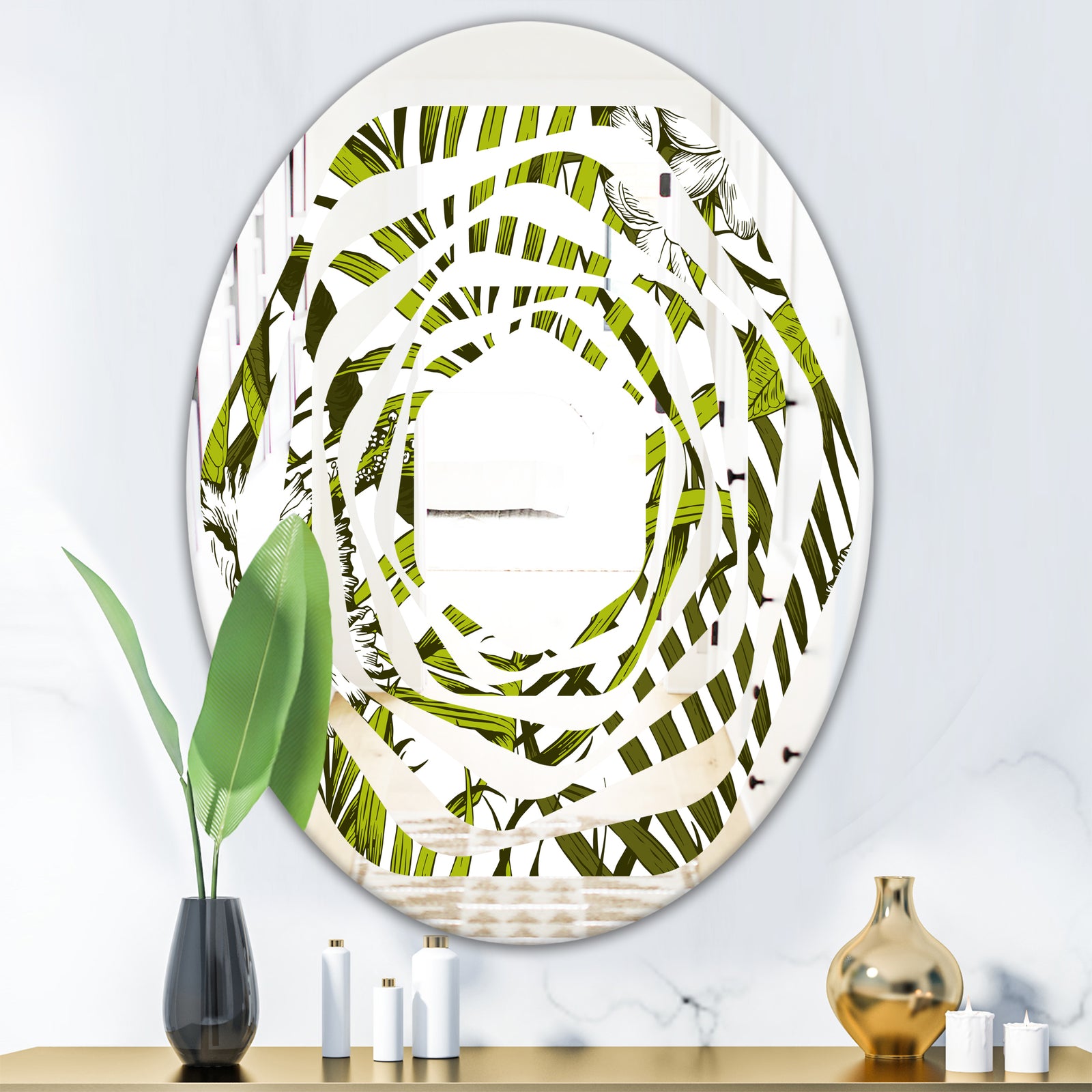 Tropical Palm Leaves I - Modern Round or Oval Wall Mirror - Whirl