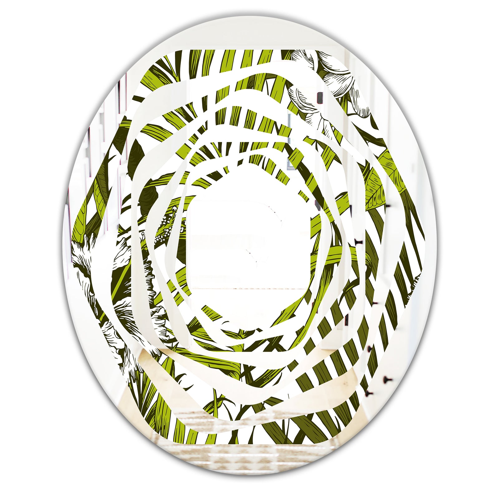 Tropical Palm Leaves I - Modern Round or Oval Wall Mirror - Whirl