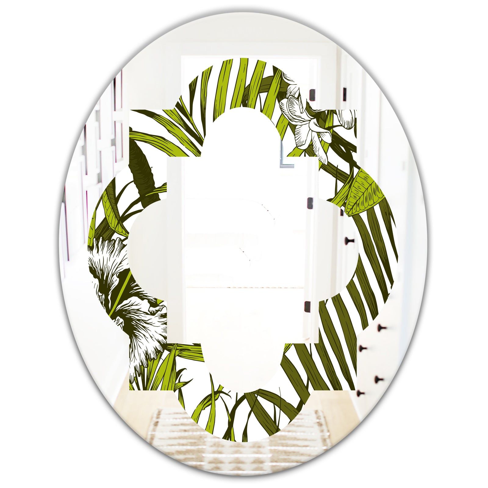 Tropical Palm Leaves I - Modern Round or Oval Wall Mirror - Quatrefoil