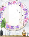 Fantasy Flowers In Purple - Modern Round or Oval Wall Mirror - Leaves