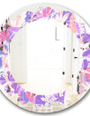 Fantasy Flowers In Purple - Modern Round or Oval Wall Mirror - Leaves