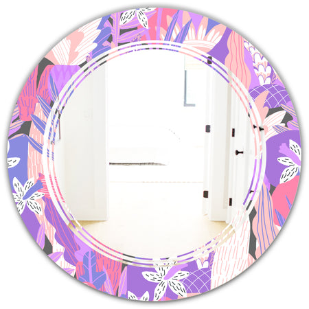 Fantasy Flowers In Purple - Modern Round or Oval Wall Mirror - Triple C