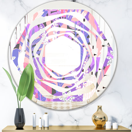 Fantasy Flowers In Purple - Modern Round or Oval Wall Mirror - Whirl