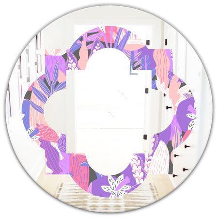 Fantasy Flowers In Purple - Modern Round or Oval Wall Mirror - Quatrefoil