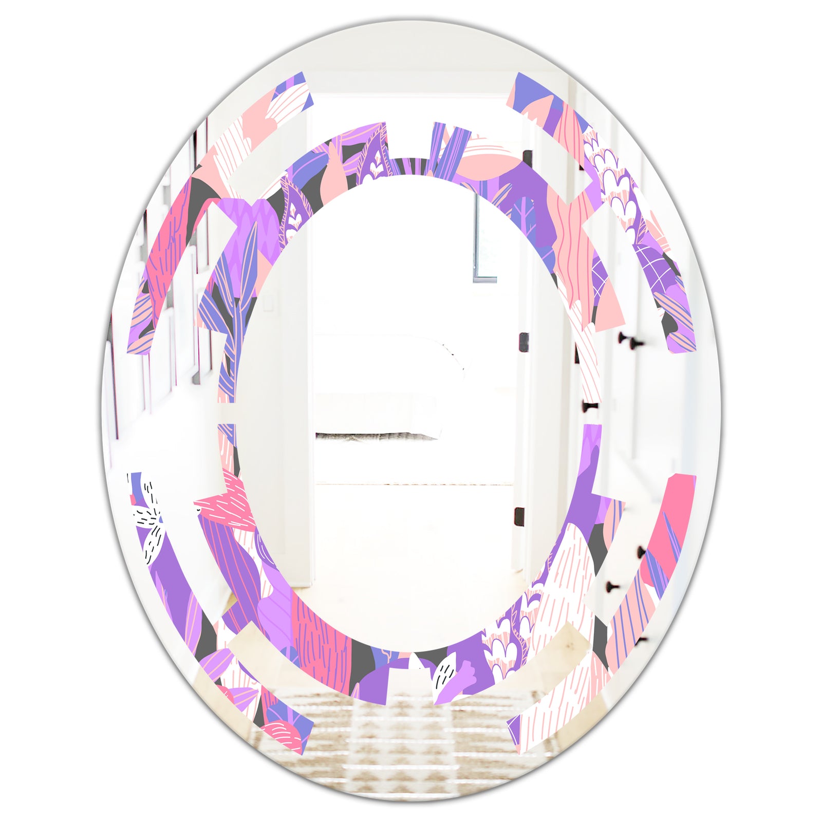 Fantasy Flowers In Purple - Modern Round or Oval Wall Mirror - Space