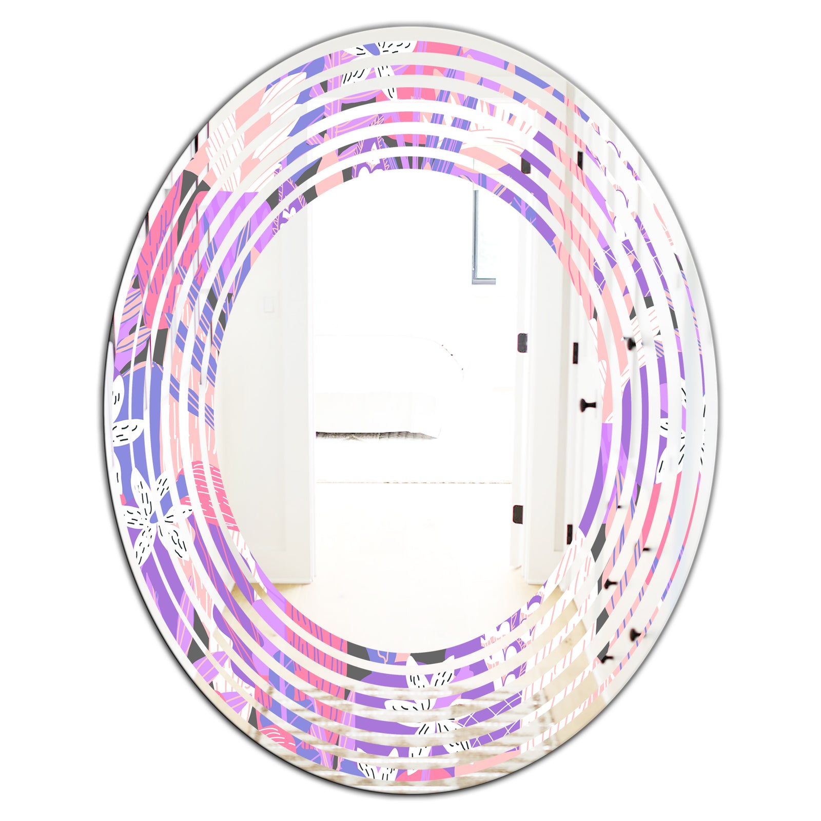 Fantasy Flowers In Purple - Modern Round or Oval Wall Mirror - Wave