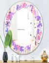 Fantasy Flowers In Purple - Modern Round or Oval Wall Mirror - Leaves