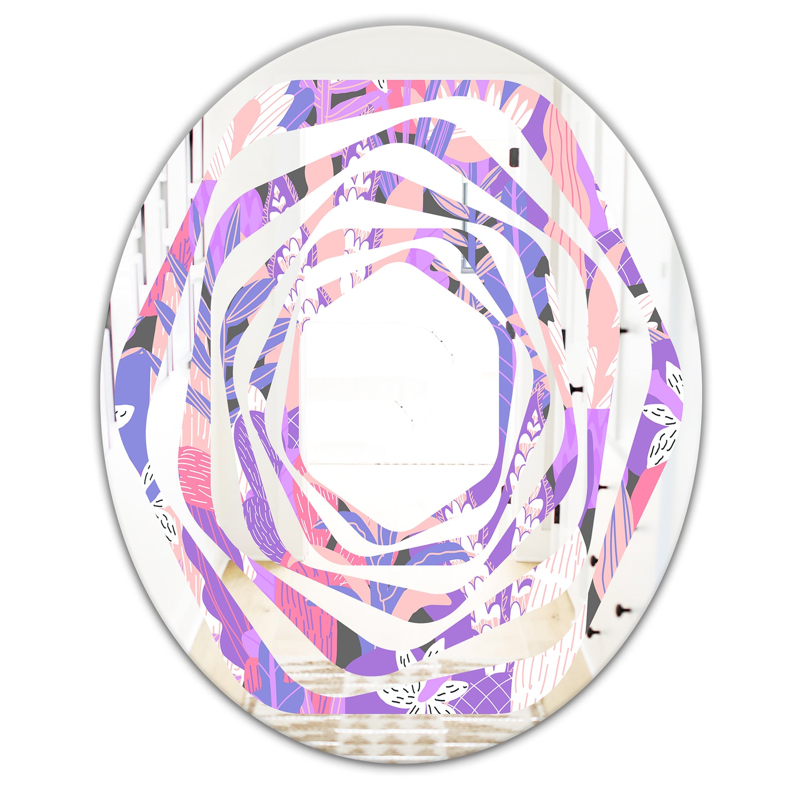 Fantasy Flowers In Purple - Modern Round or Oval Wall Mirror - Whirl