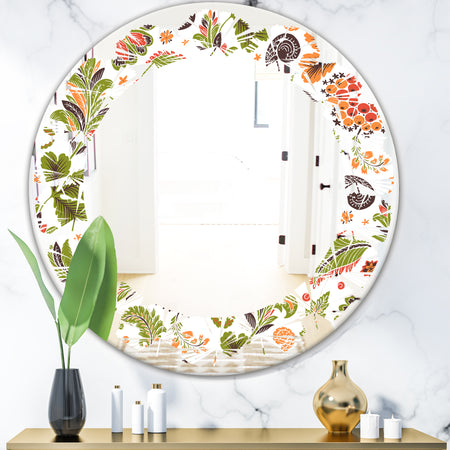 Retro Fantasy Flowers I - Modern Round or Oval Wall Mirror - Leaves