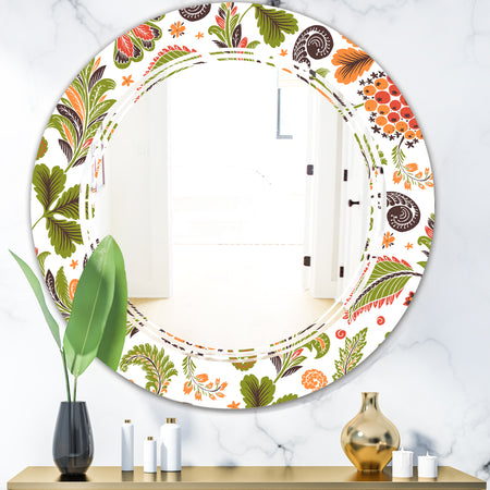 Retro Fantasy Flowers I - Modern Round or Oval Wall Mirror - Triple C