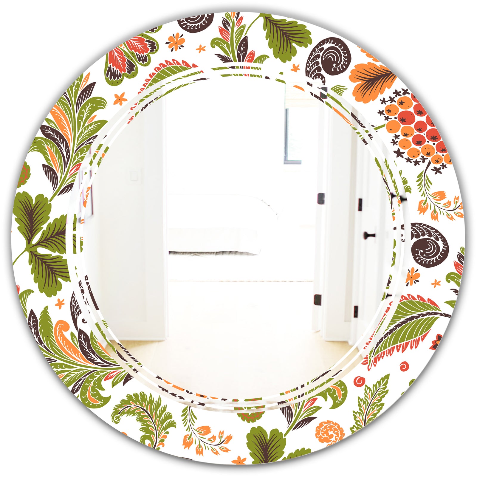 Retro Fantasy Flowers I - Modern Round or Oval Wall Mirror - Triple C