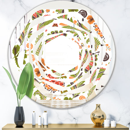 Retro Fantasy Flowers I - Modern Round or Oval Wall Mirror - Whirl
