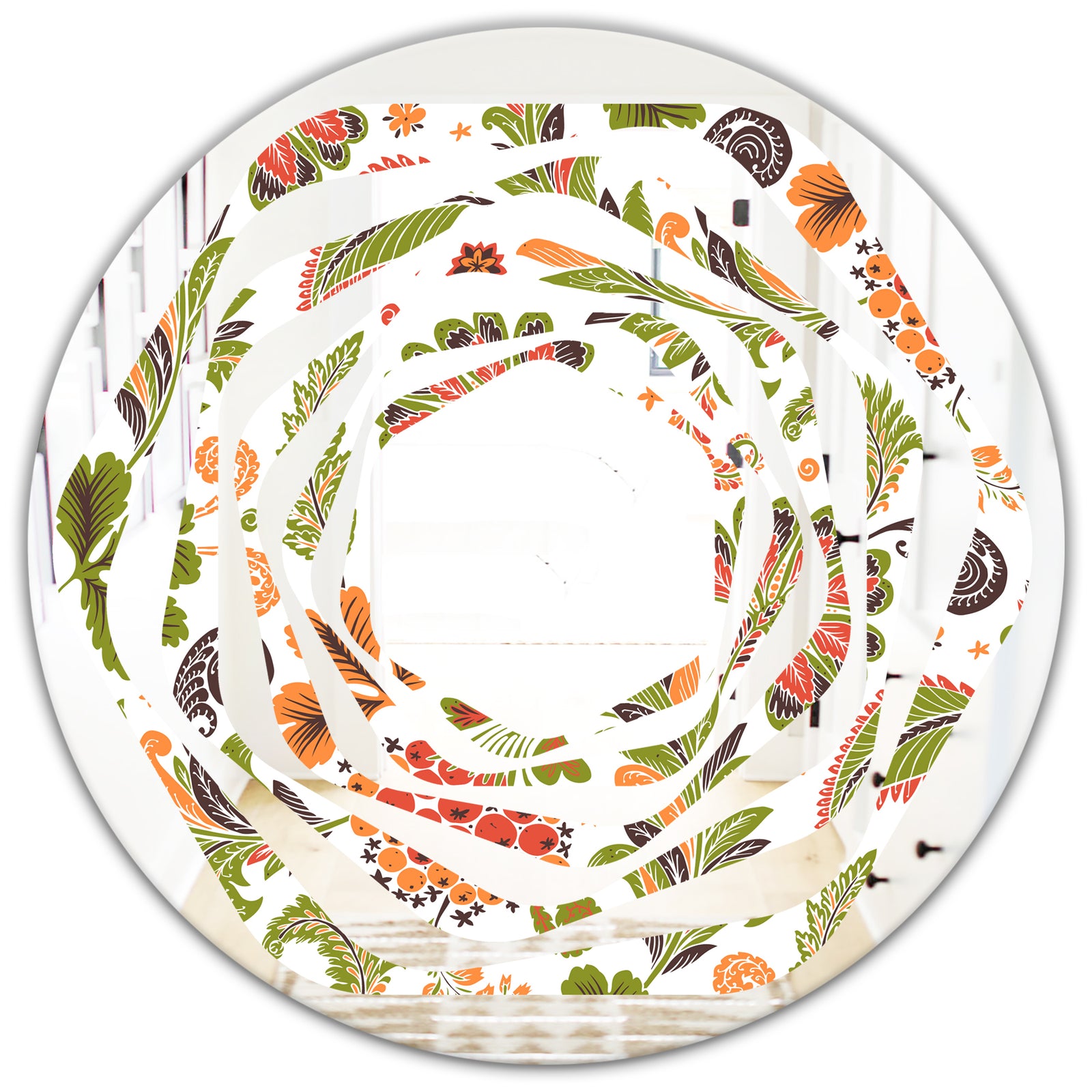 Retro Fantasy Flowers I - Modern Round or Oval Wall Mirror - Whirl
