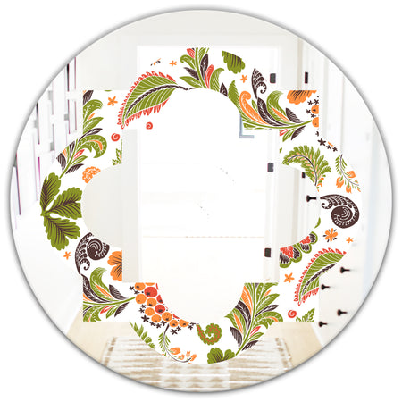 Retro Fantasy Flowers I - Modern Round or Oval Wall Mirror - Quatrefoil