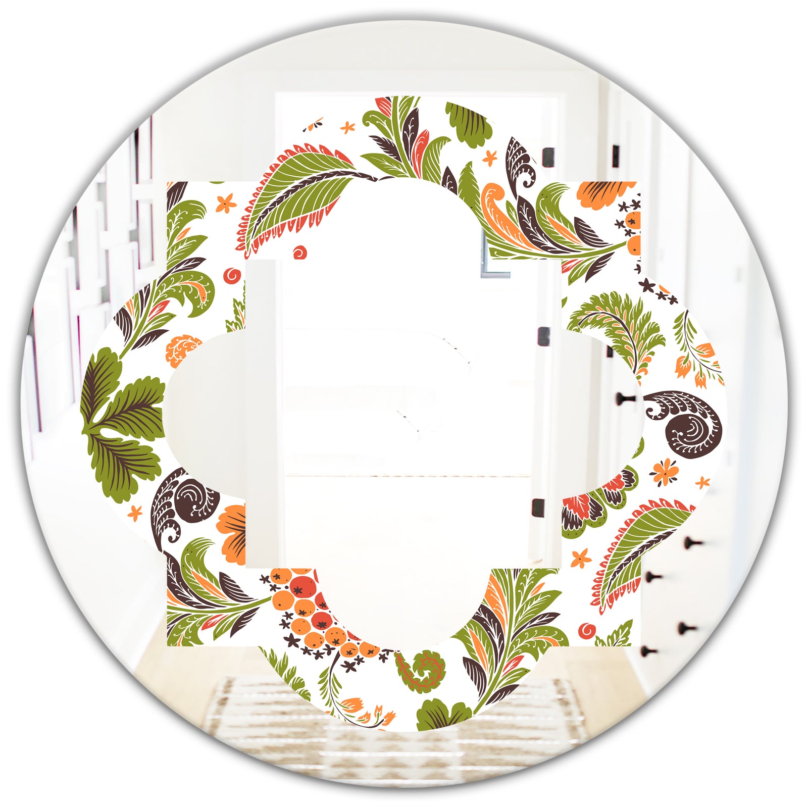 Retro Fantasy Flowers I - Modern Round or Oval Wall Mirror - Quatrefoil