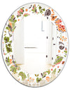 Retro Fantasy Flowers I - Modern Round or Oval Wall Mirror - Leaves