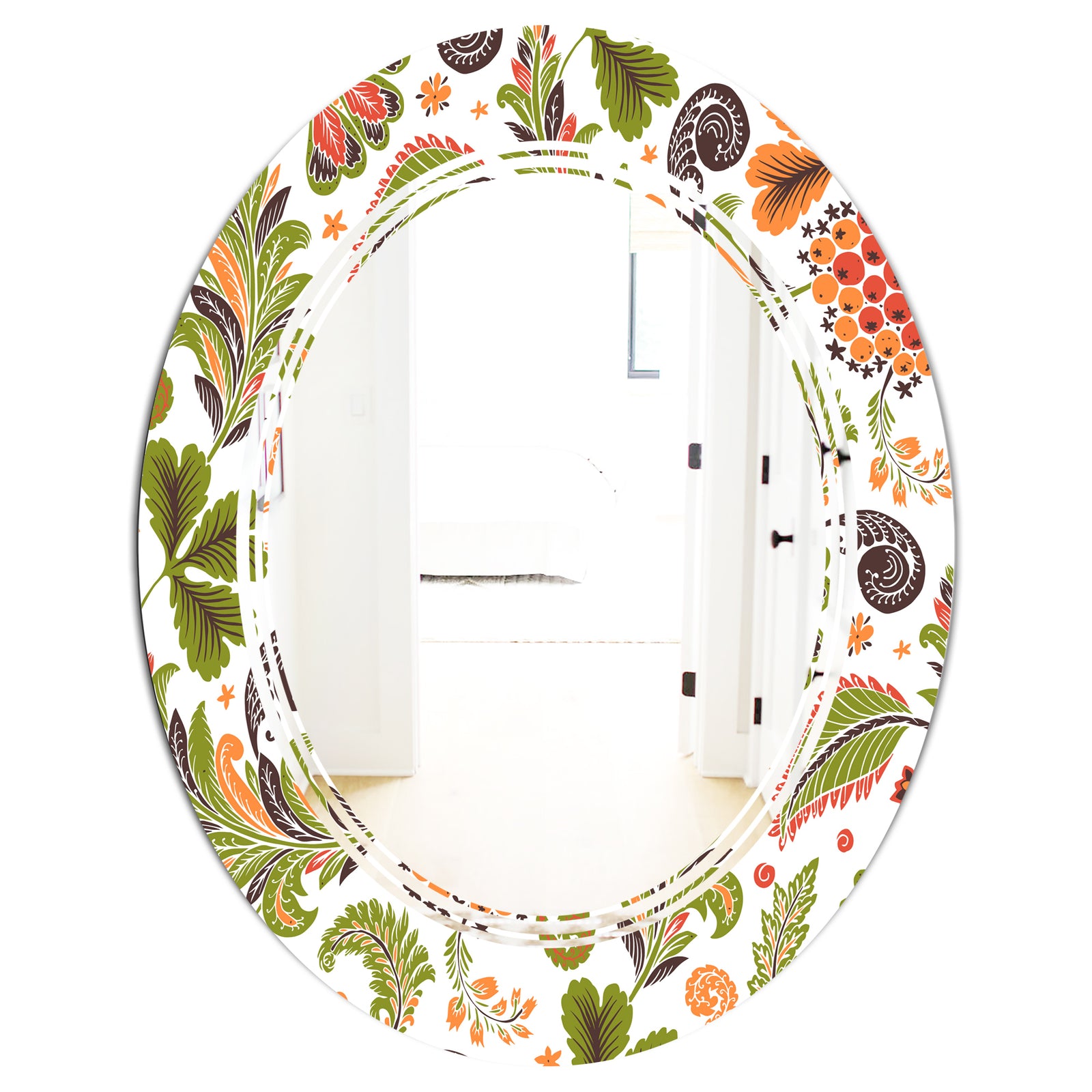 Retro Fantasy Flowers I - Modern Round or Oval Wall Mirror - Triple C