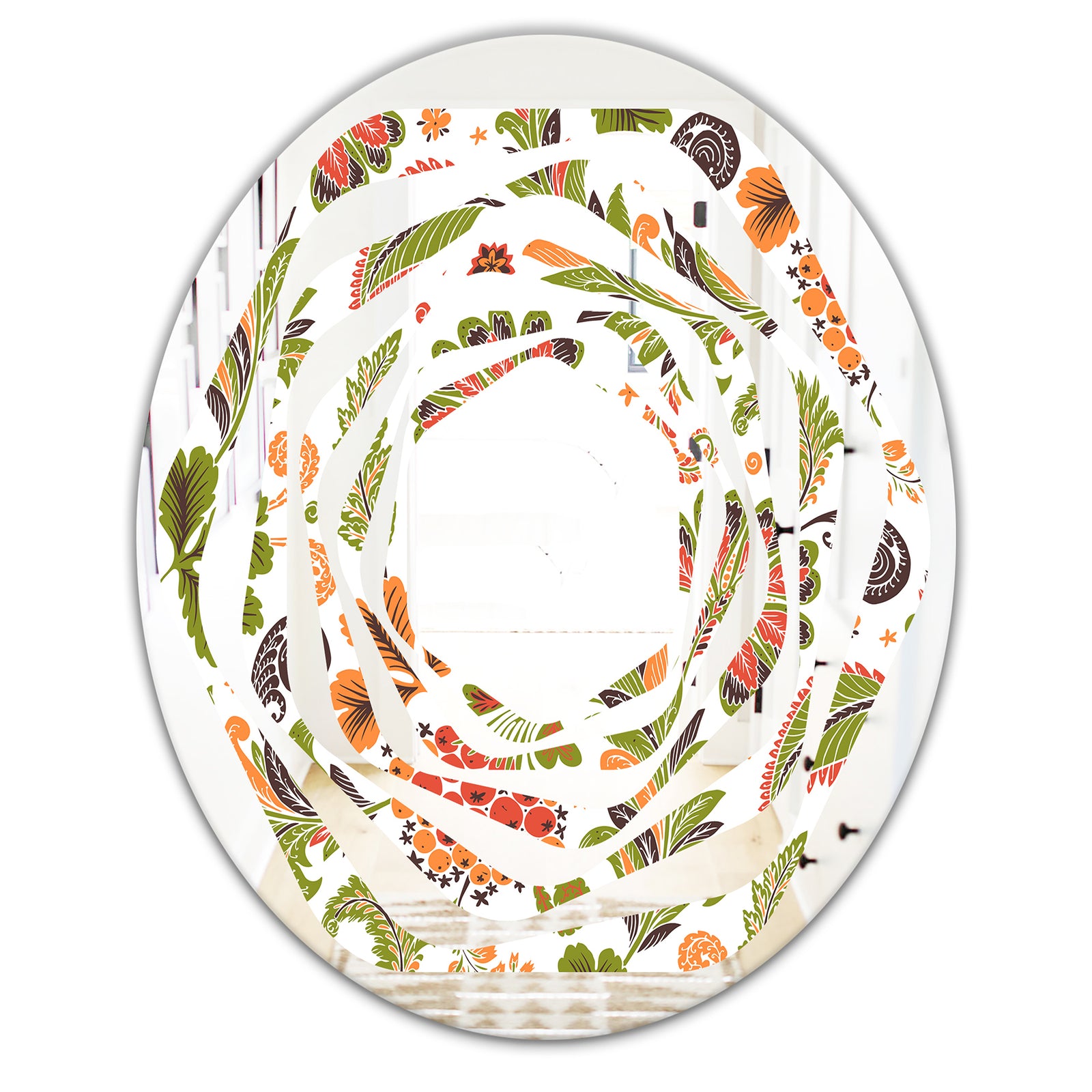 Retro Fantasy Flowers I - Modern Round or Oval Wall Mirror - Whirl