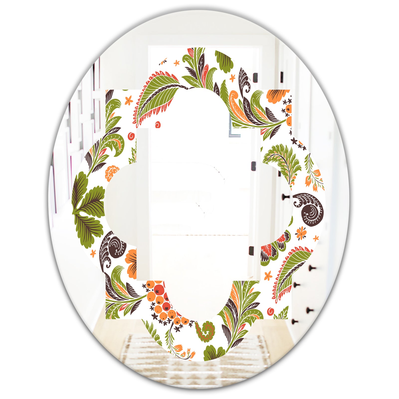 Retro Fantasy Flowers I - Modern Round or Oval Wall Mirror - Quatrefoil