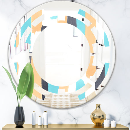 Retro Geometrical Abstract I - Modern Round or Oval Wall Mirror - Space