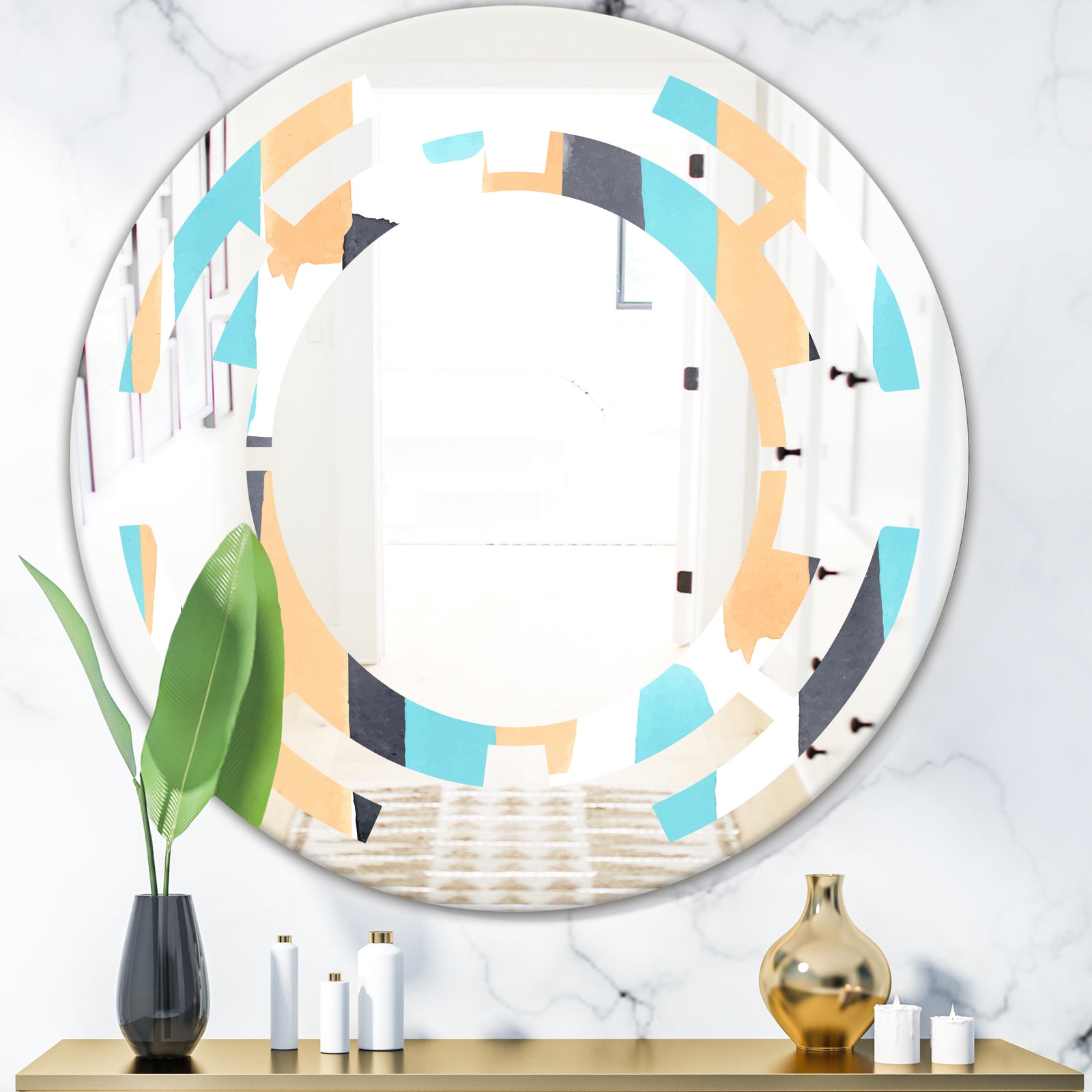 Retro Geometrical Abstract I - Modern Round or Oval Wall Mirror - Space