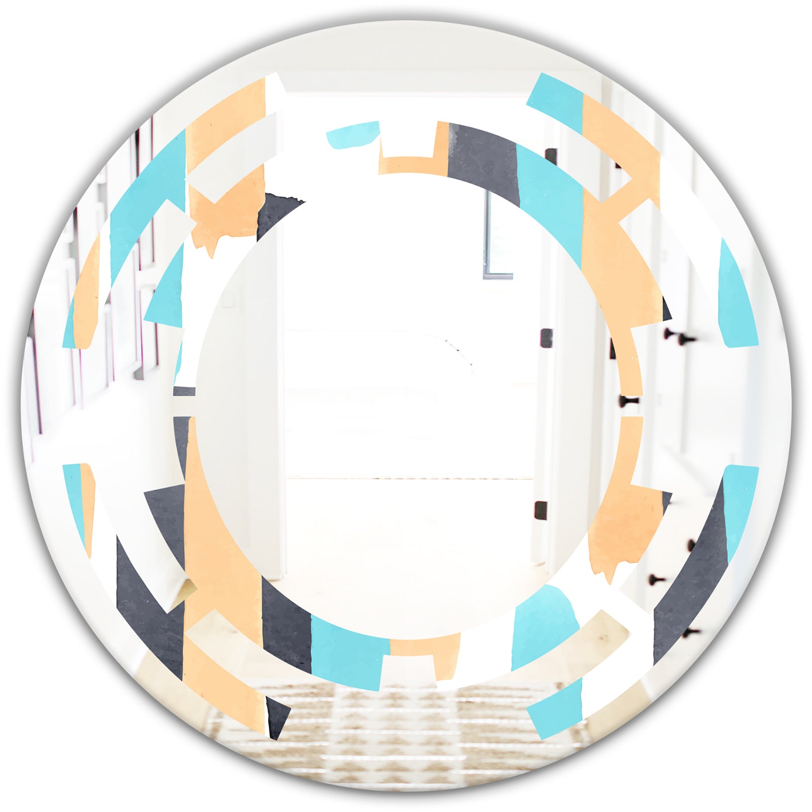 Retro Geometrical Abstract I - Modern Round or Oval Wall Mirror - Space
