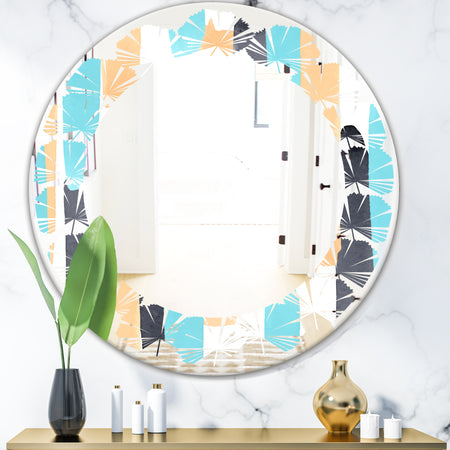 Retro Geometrical Abstract I - Modern Round or Oval Wall Mirror - Leaves