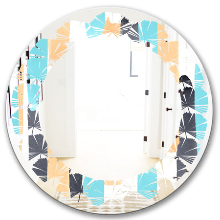Retro Geometrical Abstract I - Modern Round or Oval Wall Mirror - Leaves