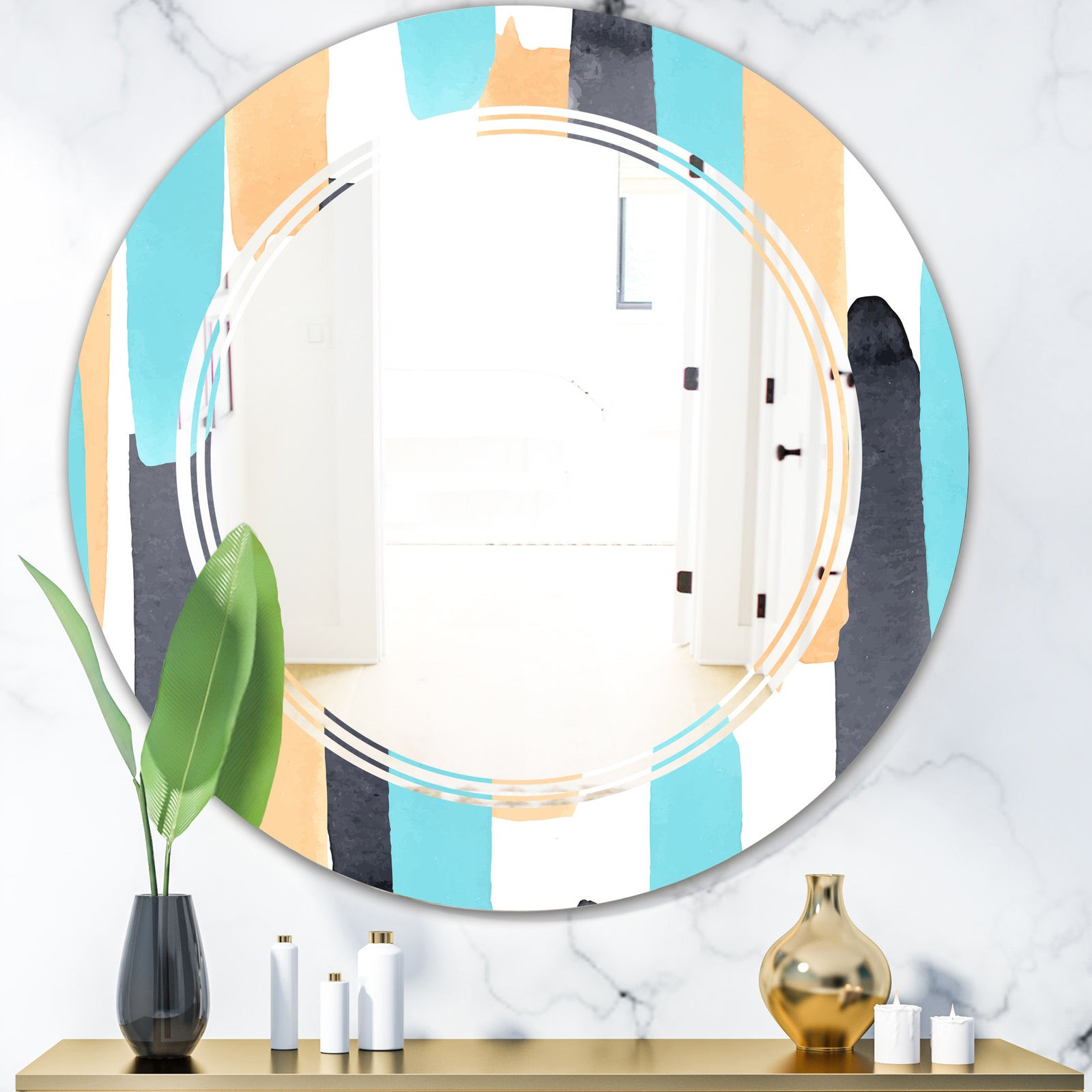 Retro Geometrical Abstract I - Modern Round or Oval Wall Mirror - Triple C