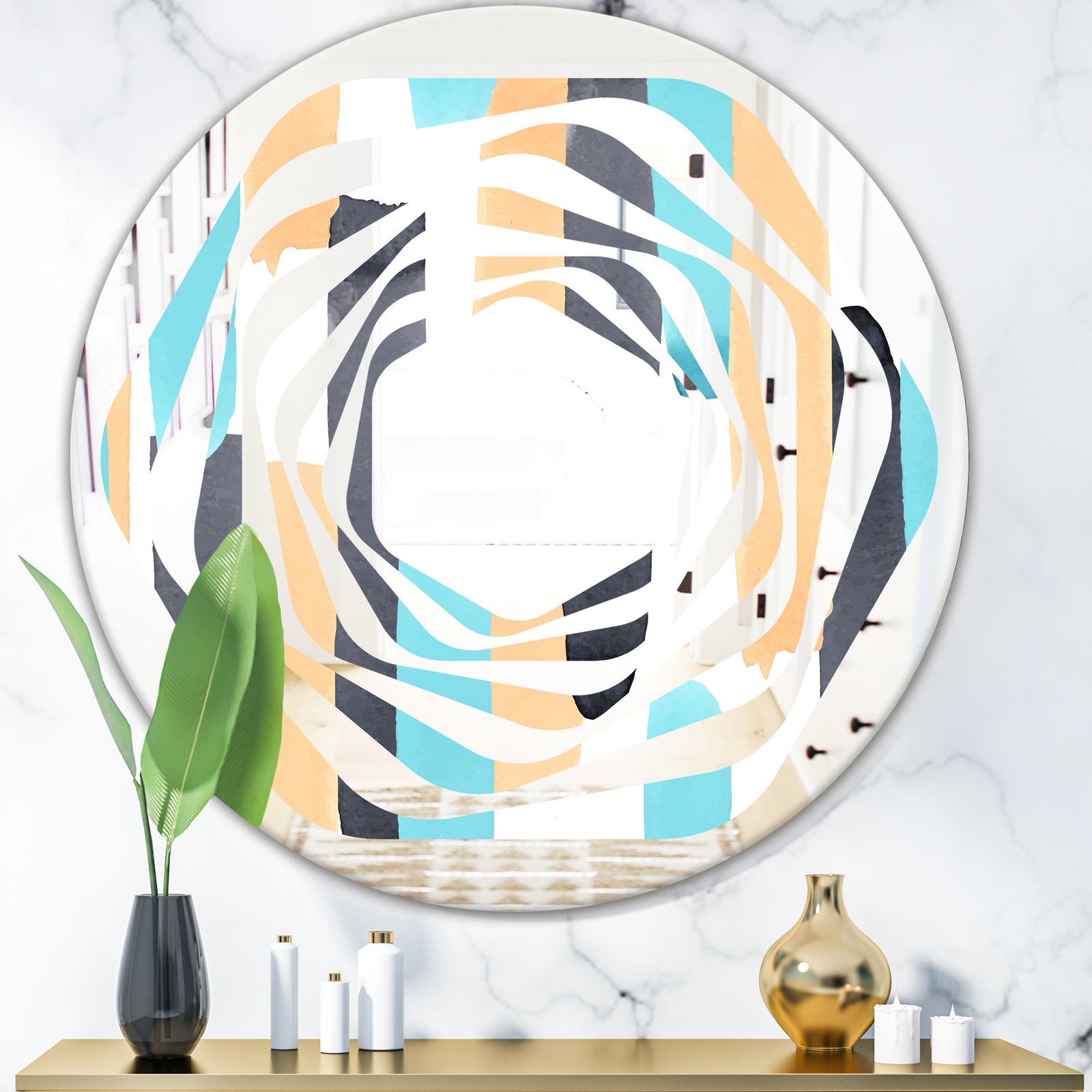 Retro Geometrical Abstract I - Modern Round or Oval Wall Mirror - Whirl