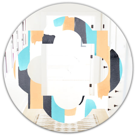 Retro Geometrical Abstract I - Modern Round or Oval Wall Mirror - Quatrefoil