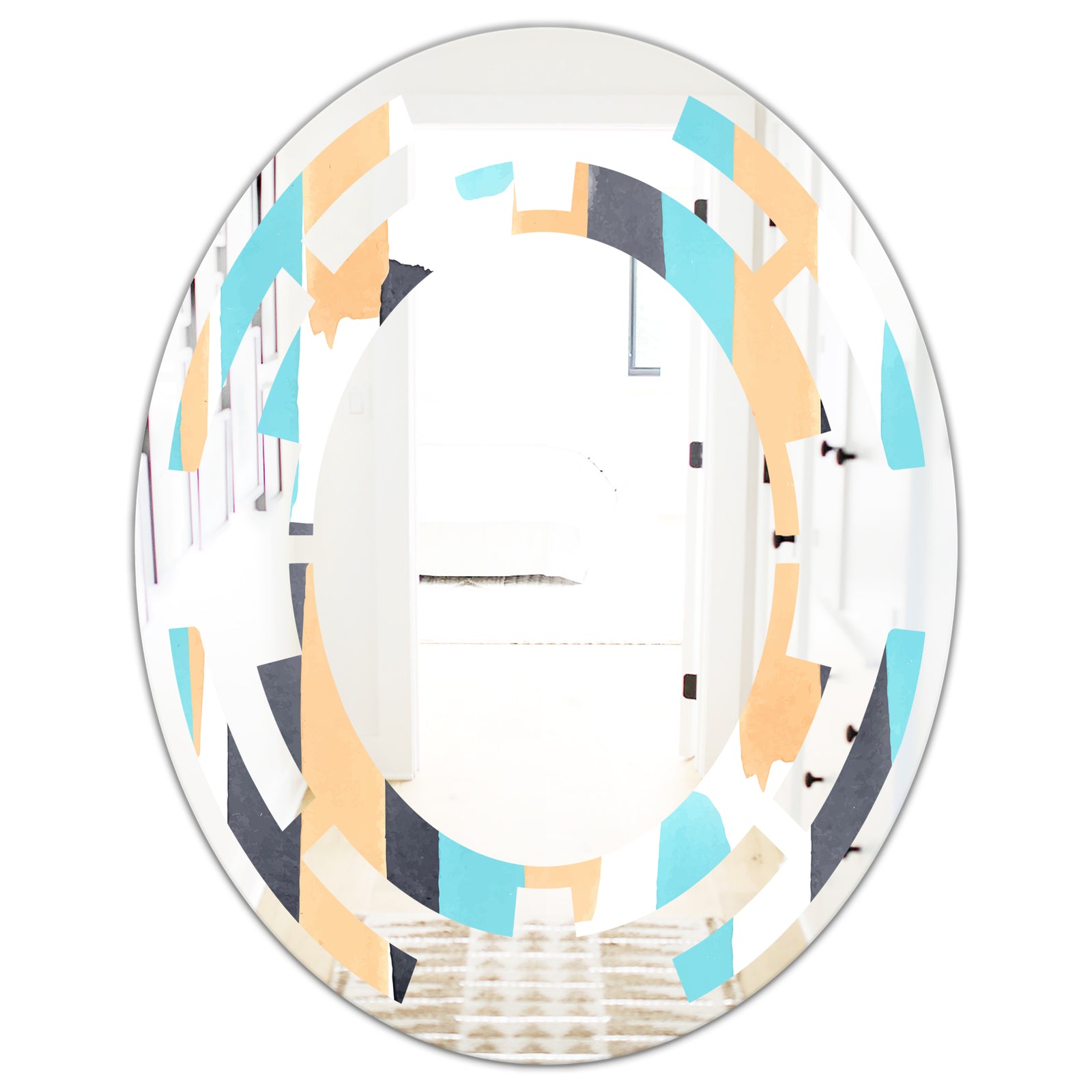 Retro Geometrical Abstract I - Modern Round or Oval Wall Mirror - Space