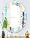 Retro Geometrical Abstract I - Modern Round or Oval Wall Mirror - Leaves