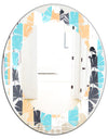 Retro Geometrical Abstract I - Modern Round or Oval Wall Mirror - Leaves