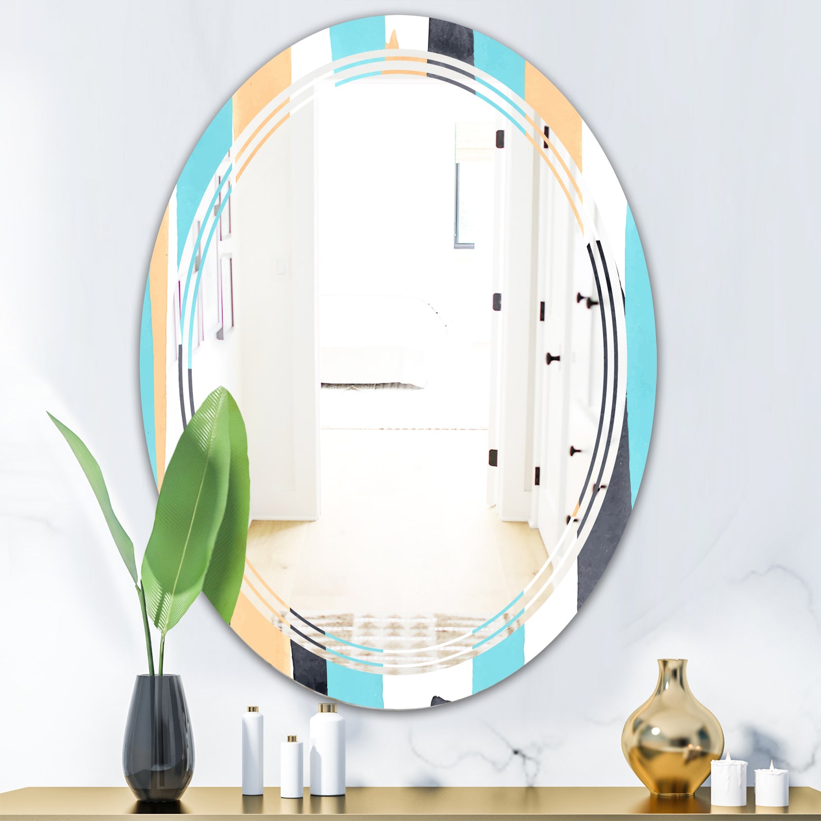 Retro Geometrical Abstract I - Modern Round or Oval Wall Mirror - Triple C
