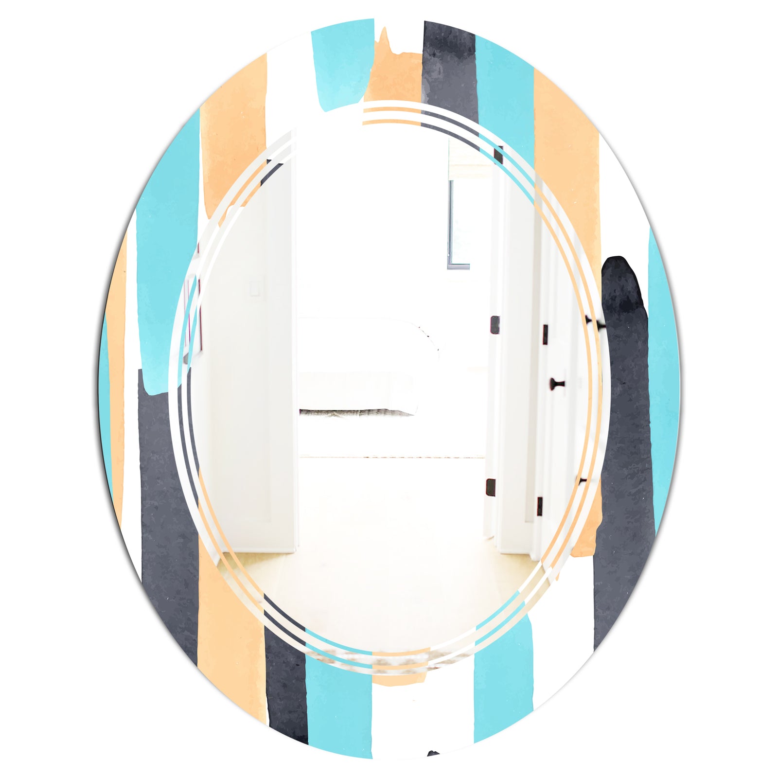 Retro Geometrical Abstract I - Modern Round or Oval Wall Mirror - Triple C