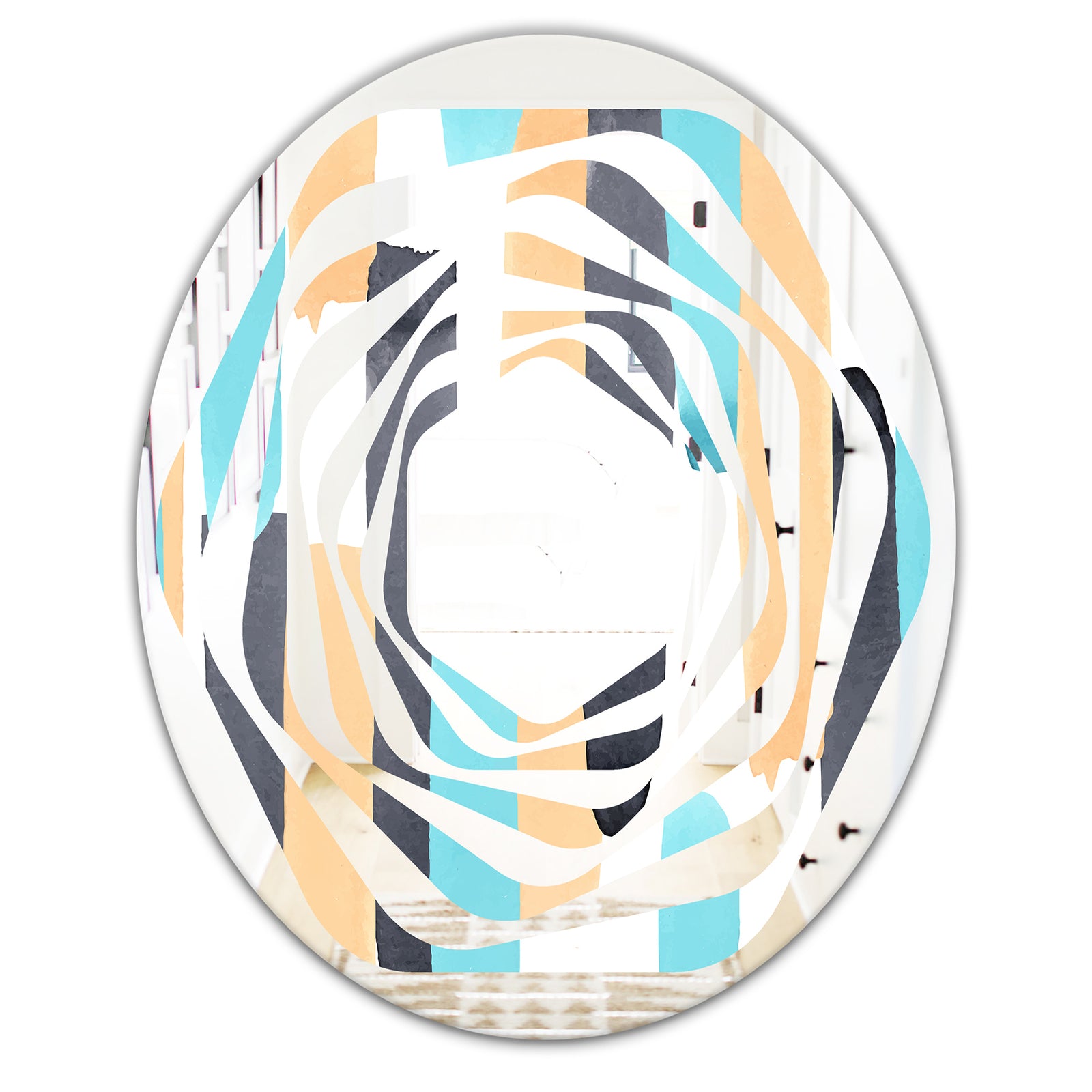 Retro Geometrical Abstract I - Modern Round or Oval Wall Mirror - Whirl