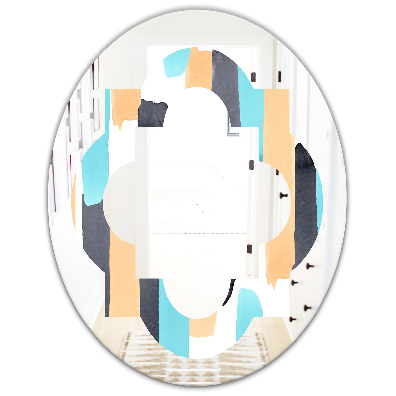 Retro Geometrical Abstract I - Modern Round or Oval Wall Mirror - Quatrefoil