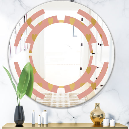 Gold Hearts On Pink - Modern Round or Oval Wall Mirror - Space