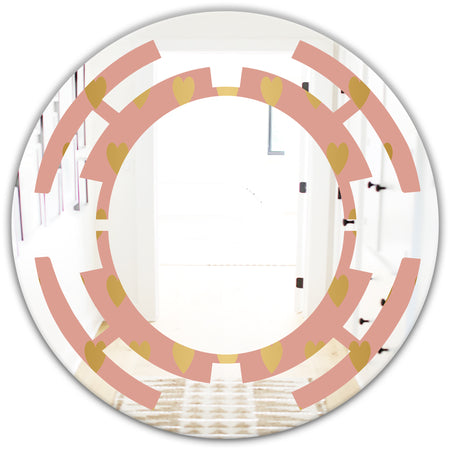 Gold Hearts On Pink - Modern Round or Oval Wall Mirror - Space