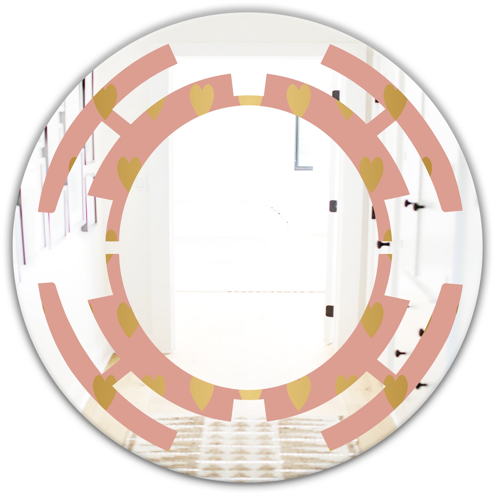 Gold Hearts On Pink - Modern Round or Oval Wall Mirror - Space