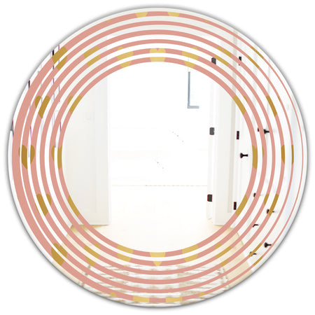 Gold Hearts On Pink - Modern Round or Oval Wall Mirror - Wave