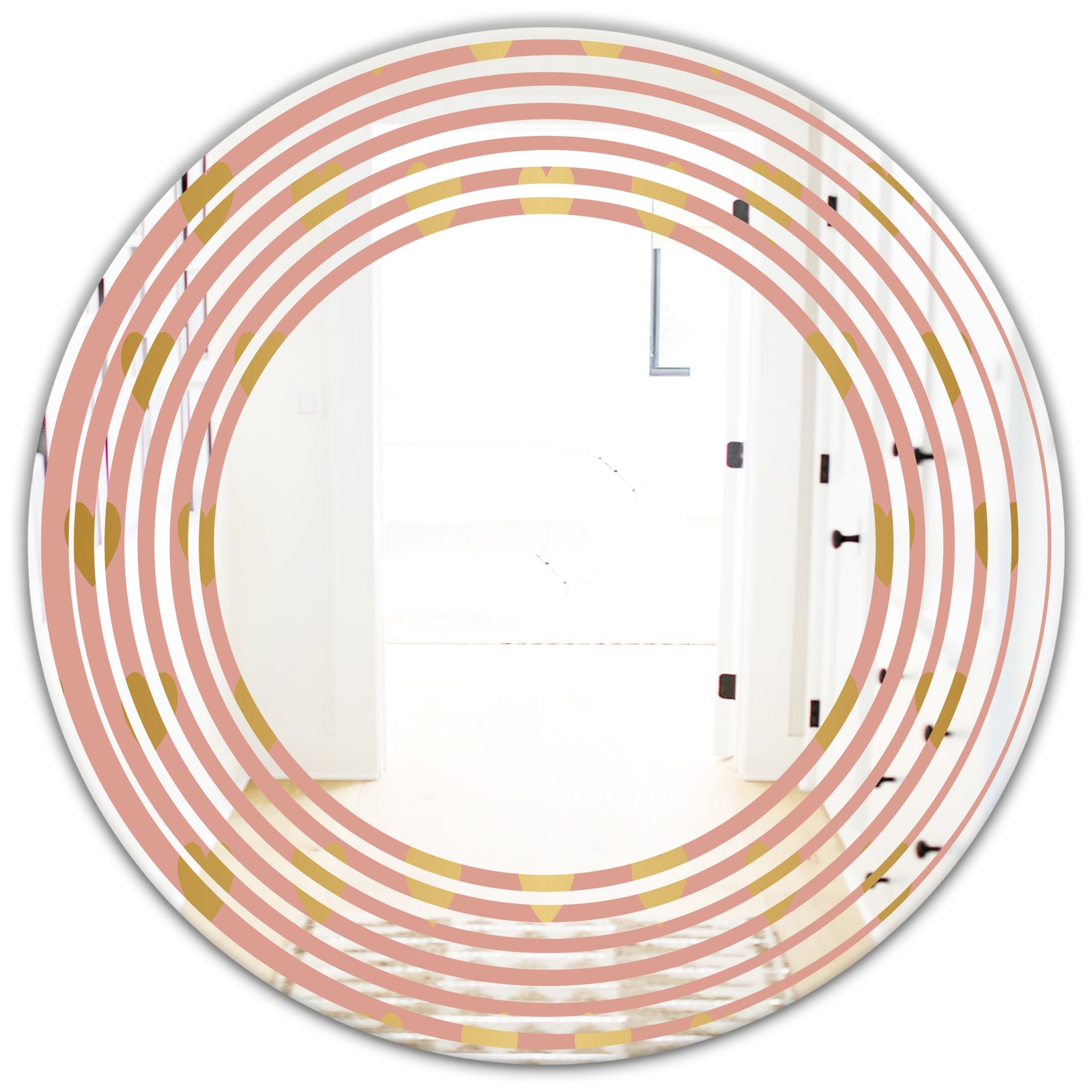 Gold Hearts On Pink - Modern Round or Oval Wall Mirror - Wave