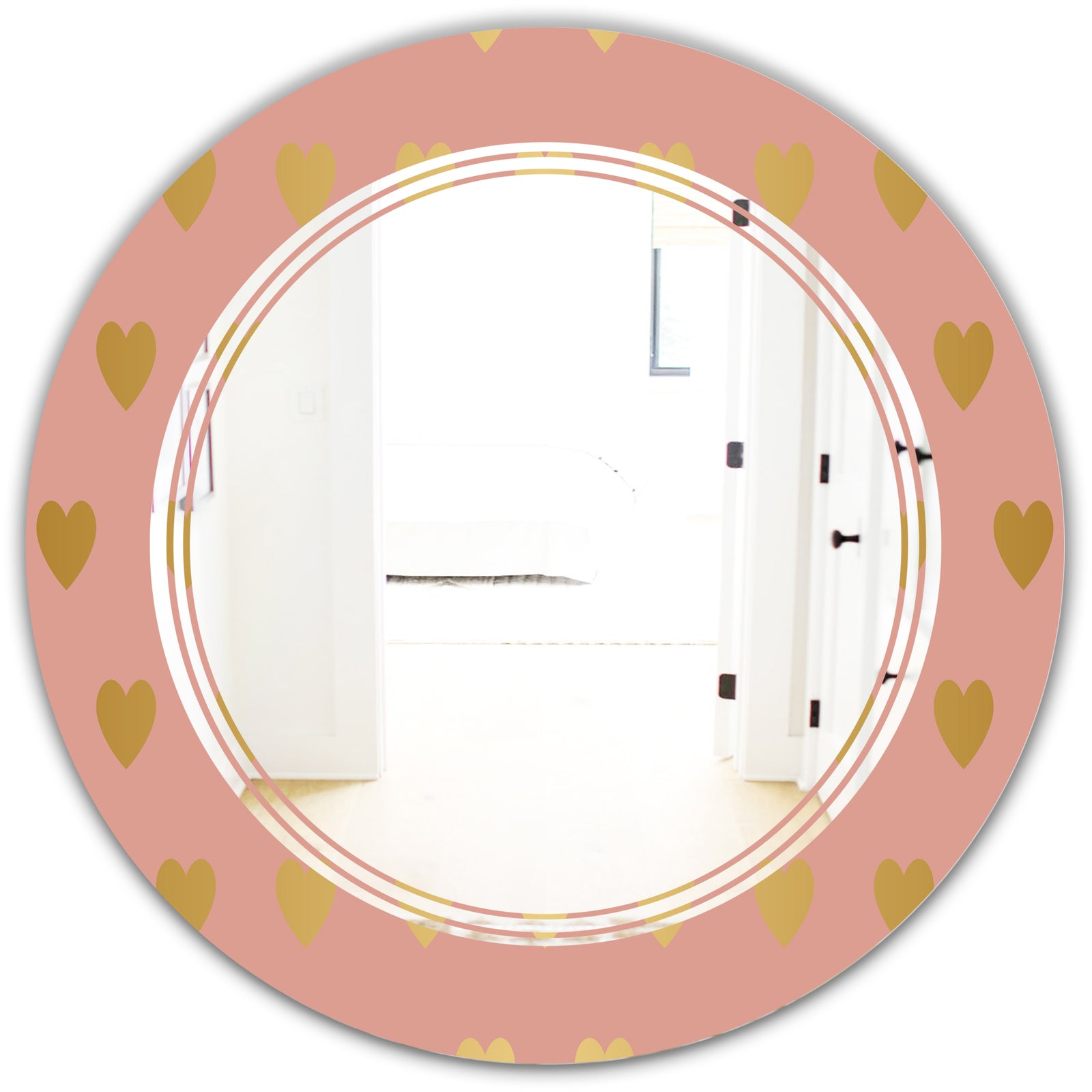 Gold Hearts On Pink - Modern Round or Oval Wall Mirror - Triple C