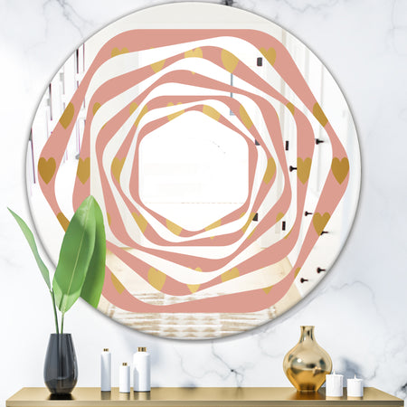 Gold Hearts On Pink - Modern Round or Oval Wall Mirror - Whirl